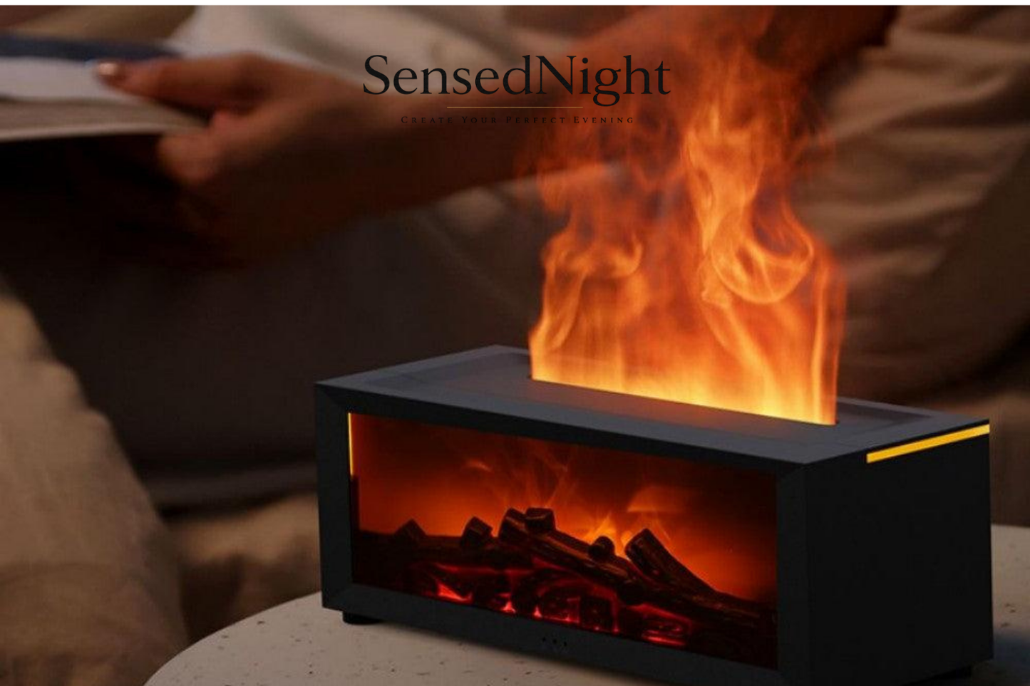 Ultrasonic Fireplace Aroma Diffuser with Realistic LED Flame | Sensed Night™