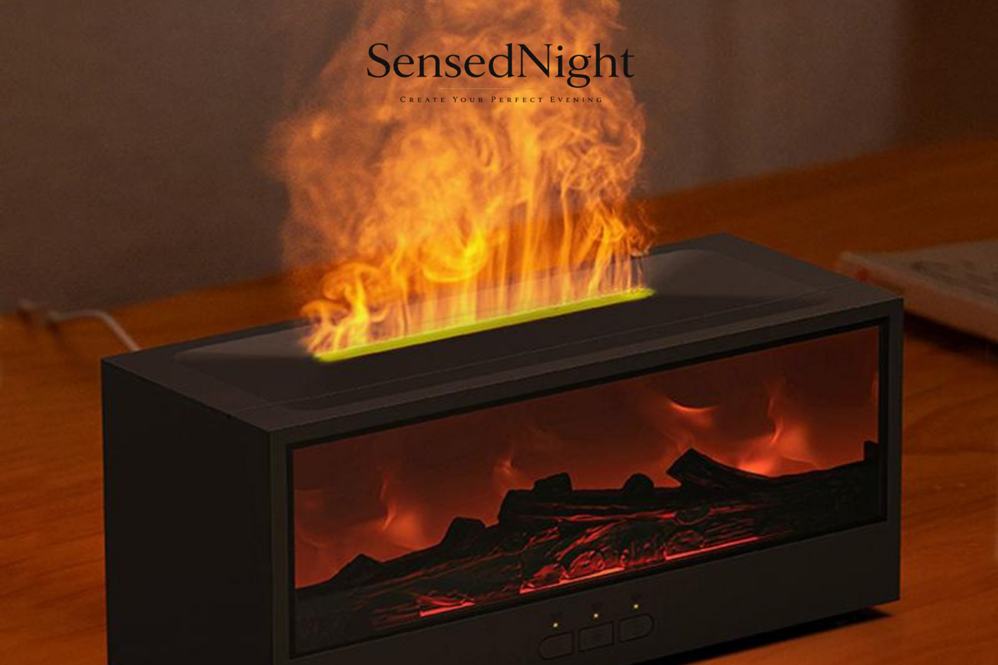 Ultrasonic Fireplace Aroma Diffuser with Realistic LED Flame | Sensed Night™